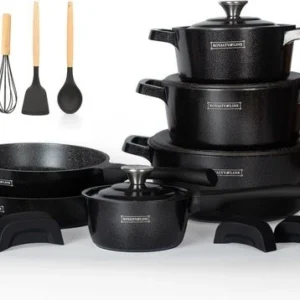 Ensemble de casseroles 14 pièces Royalty Line - 4 Poignées amovibles - Zwart/ Noir / black