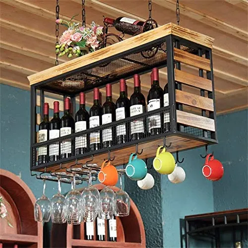 FFYN Rastrelliere per calici Legno, portabottiglie per Vino da Appendere soffitto Scaffale per Calice Metallo Scaffali gal...