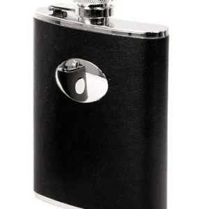 Fiasca inox 6 oz. rivestita pelle nera