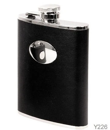 Fiasca inox 6 oz. rivestita pelle nera