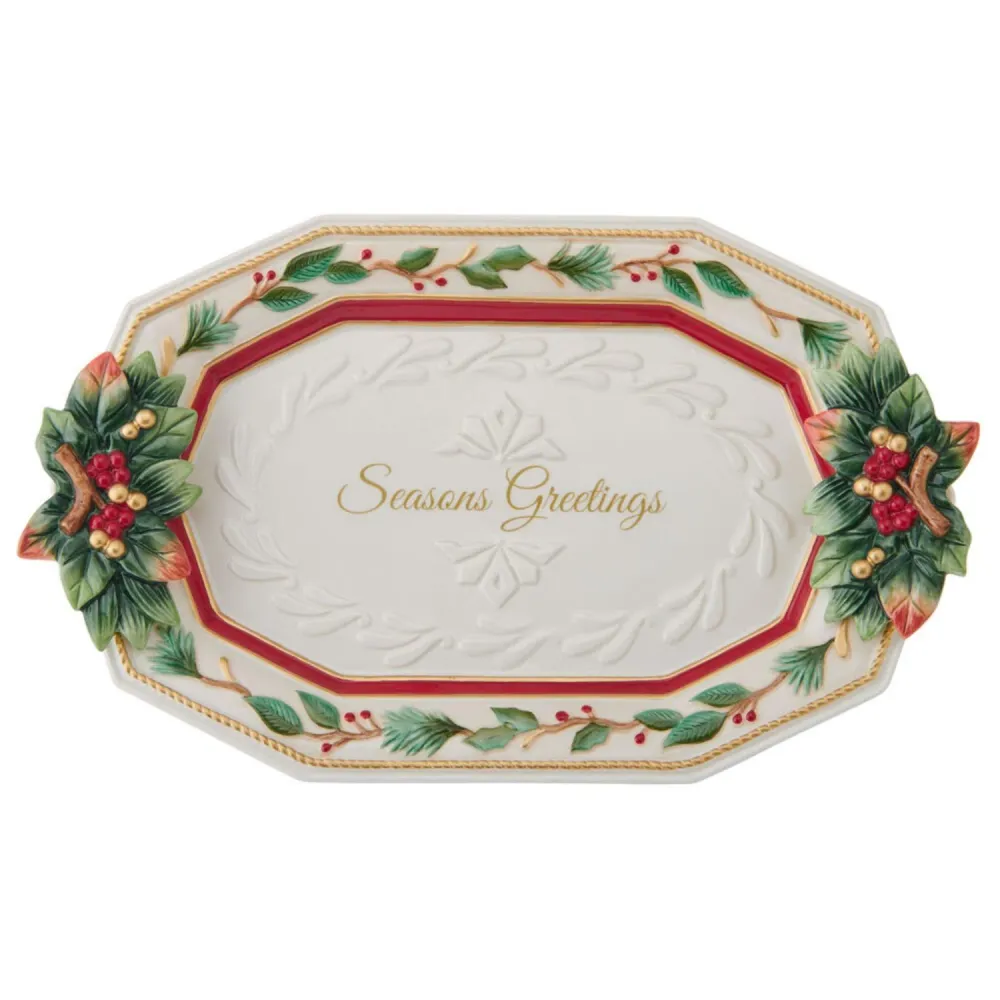 FITZ & FLOYD Coppa Vassoio Natalizio Centrotavola 34x21cm Porcellana