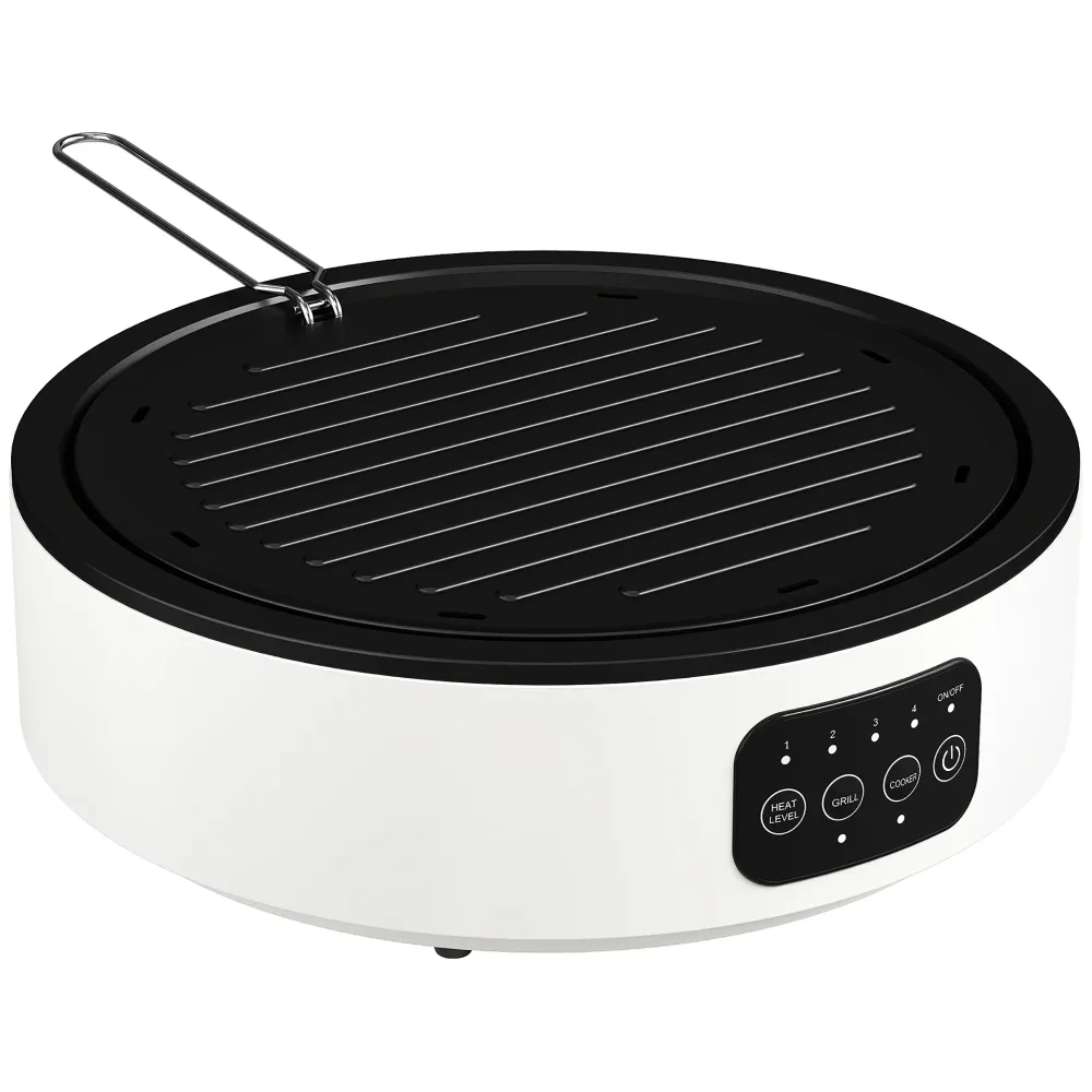 Fornello Elettrico 2000W Infrarossi Doppia Cottura Piastra Elettrica Ceramica e Griglia Ø30 cm Bianco