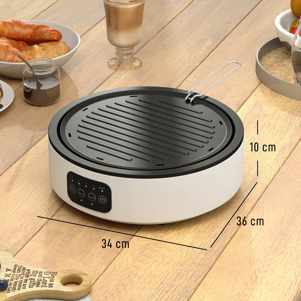 Fornello Elettrico 2000W Infrarossi Doppia Cottura Piastra Elettrica Ceramica e Griglia Ø30 cm Bianco