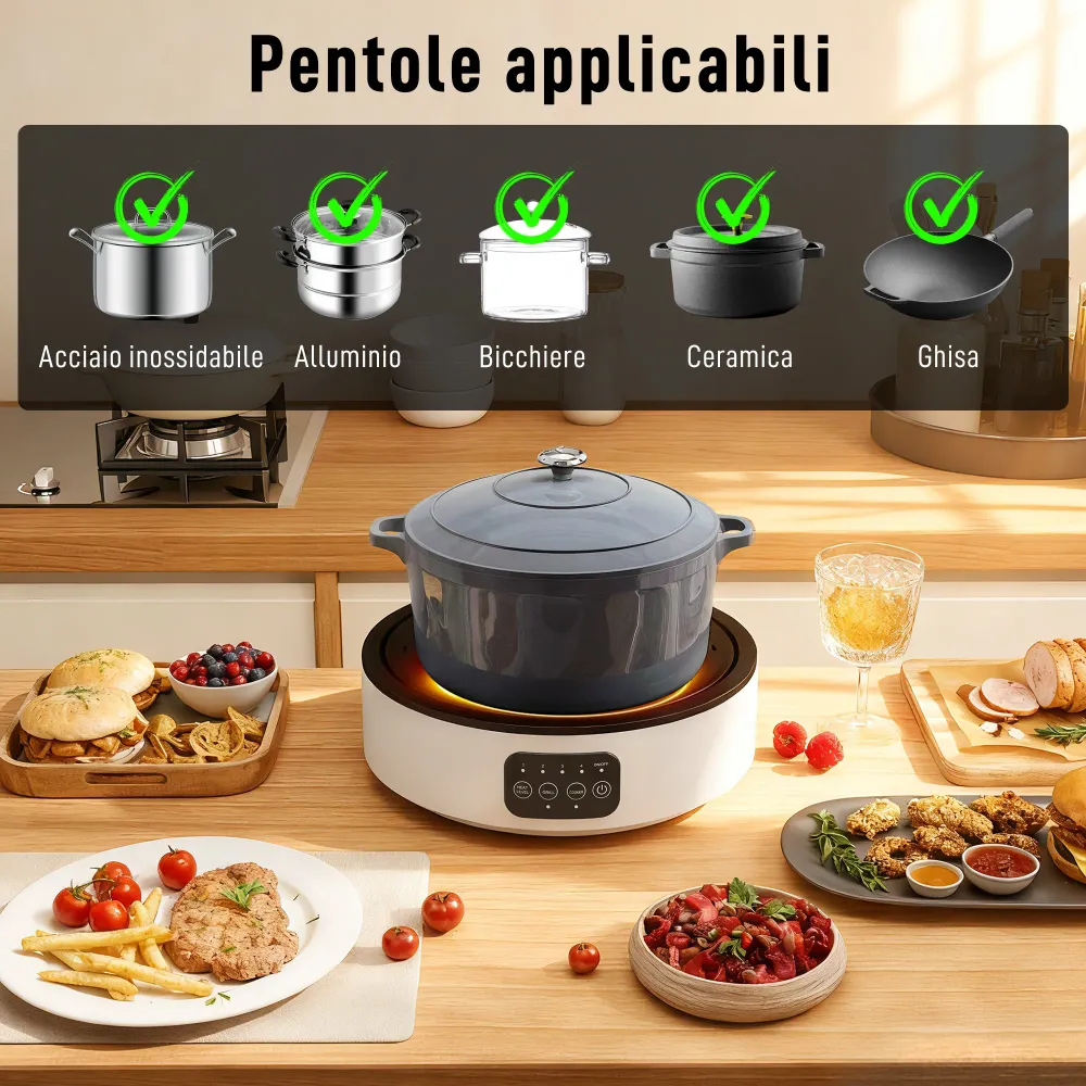 Fornello Elettrico 2000W Infrarossi Doppia Cottura Piastra Elettrica Ceramica e Griglia Ø30 cm Bianco