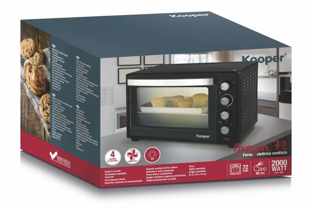 Forno Fornetto Elettrico Ventilto 2000W 72 Litri Kooper Oregon 72 Nero
