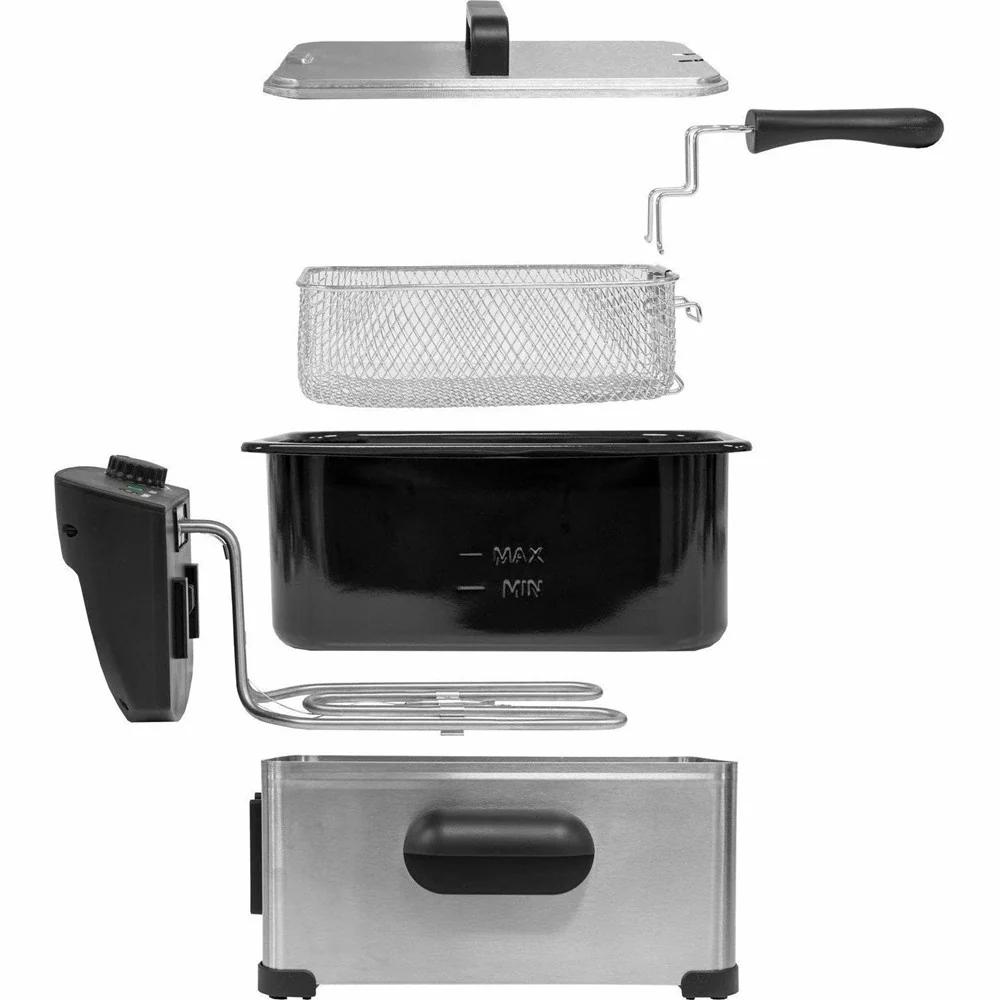 Friggitrice Elettrica Professionale Acciaio Inox Cesto 3lt 2000w Con Maniglia Coperchio
