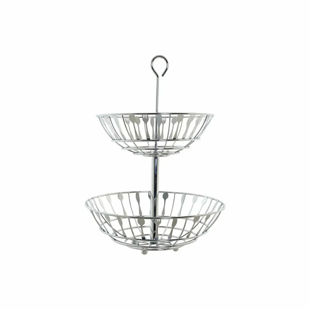 Fruteira DKD Home Decor Prateado Metal Plástico 28 x 28 x 40 cm