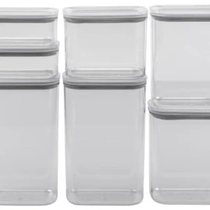 Furber. Furber – Set da 7 contenitori per alimenti 2 l, 1,5 l, 1 l, 470 ml, plastica/silicone, trasparente/bianco