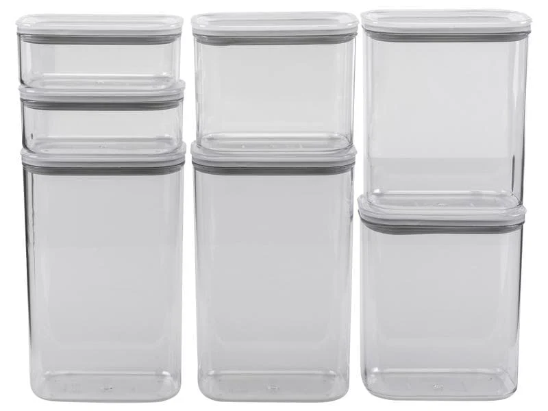 Furber. Furber – Set da 7 contenitori per alimenti 2 l, 1,5 l, 1 l, 470 ml, plastica/silicone, trasparente/bianco