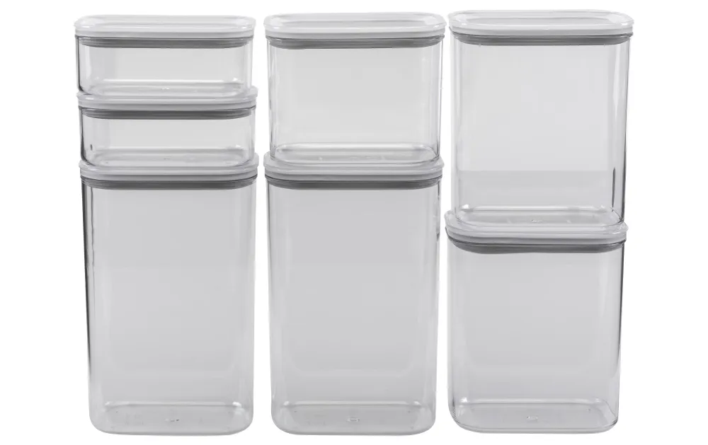 Furber. Furber – Set da 7 contenitori per alimenti 2 l, 1,5 l, 1 l, 470 ml, plastica/silicone, trasparente/bianco