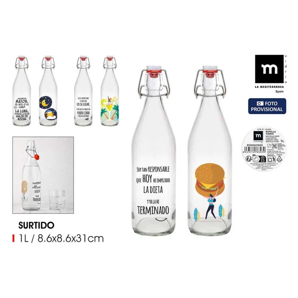 Garrafa de Vidro La Mediterránea Vidro 1 L (12 Unidades)