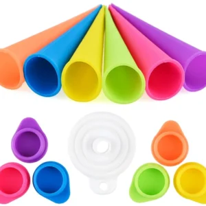 GOLDGE Stampo per Ghiaccioli, Set di 6 Stampi Ghiaccio Silicone e 1 Imbuto, Stampo di Popsicle con Coperchi, Riutilizzabil...