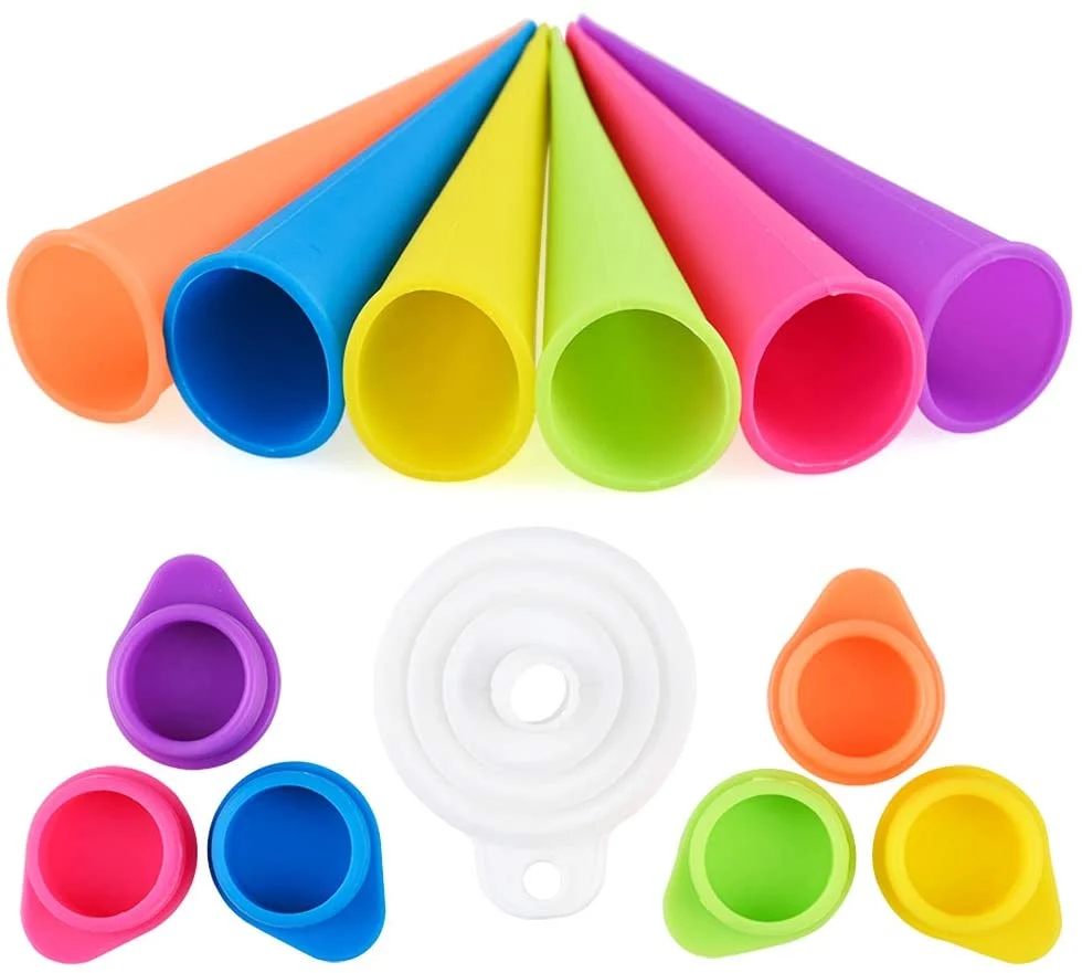 GOLDGE Stampo per Ghiaccioli, Set di 6 Stampi Ghiaccio Silicone e 1 Imbuto, Stampo di Popsicle con Coperchi, Riutilizzabil...