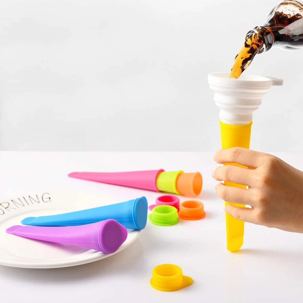 GOLDGE Stampo per Ghiaccioli, Set di 6 Stampi Ghiaccio Silicone e 1 Imbuto, Stampo di Popsicle con Coperchi, Riutilizzabil...