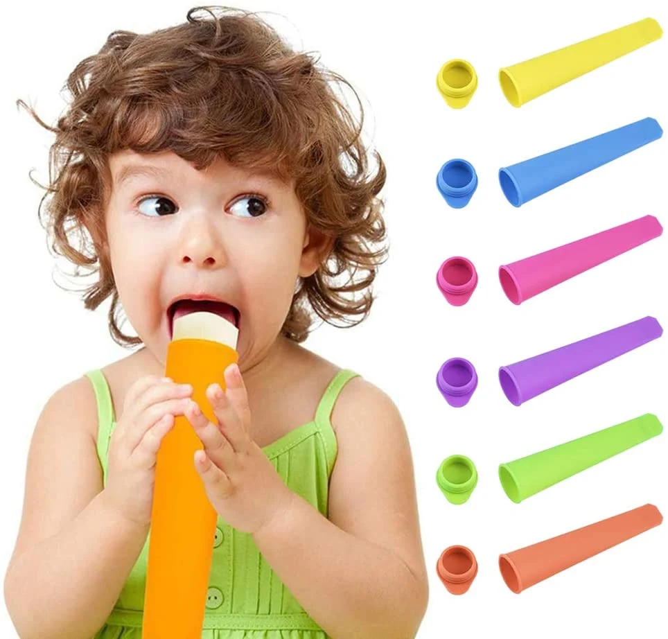 GOLDGE Stampo per Ghiaccioli, Set di 6 Stampi Ghiaccio Silicone e 1 Imbuto, Stampo di Popsicle con Coperchi, Riutilizzabil...