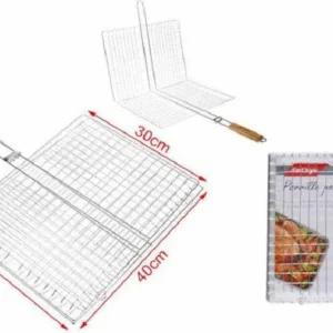 Graticola Griglia Rete Doppia Per Barbecue 60x40x30cm Con Manico Legno 2406339