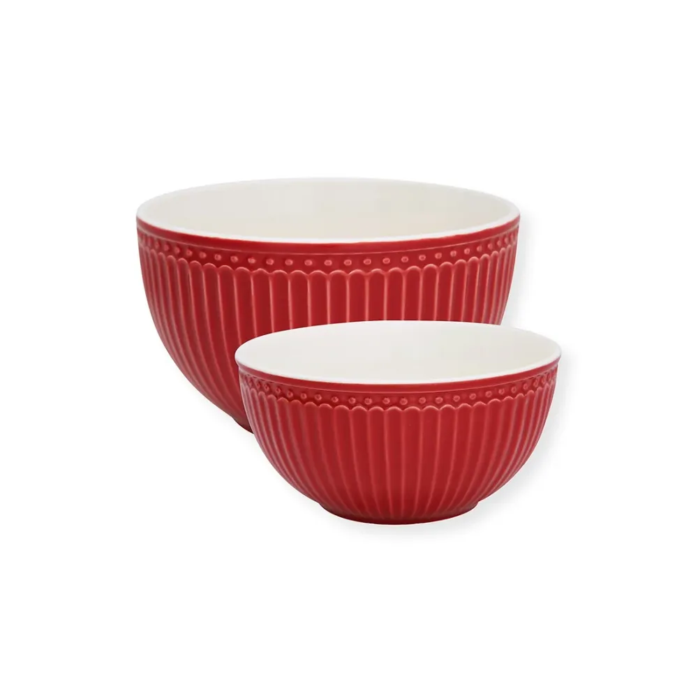 GREENGATE Set 2 ciotole da portata ALICE ondulato porcellana rosso 2 misure