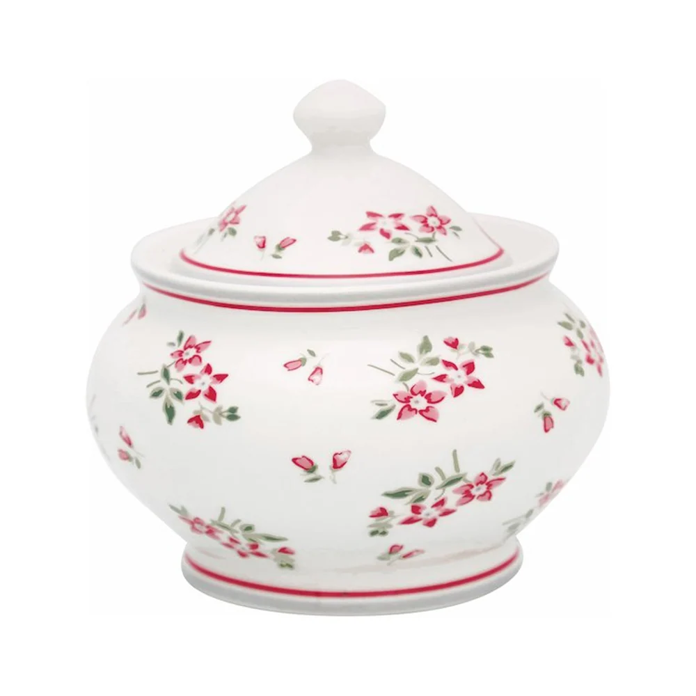 GREENGATE Zuccheriera porcellana AVERY WHITE fiori rossi 10x6cm STWSUGAVY0104