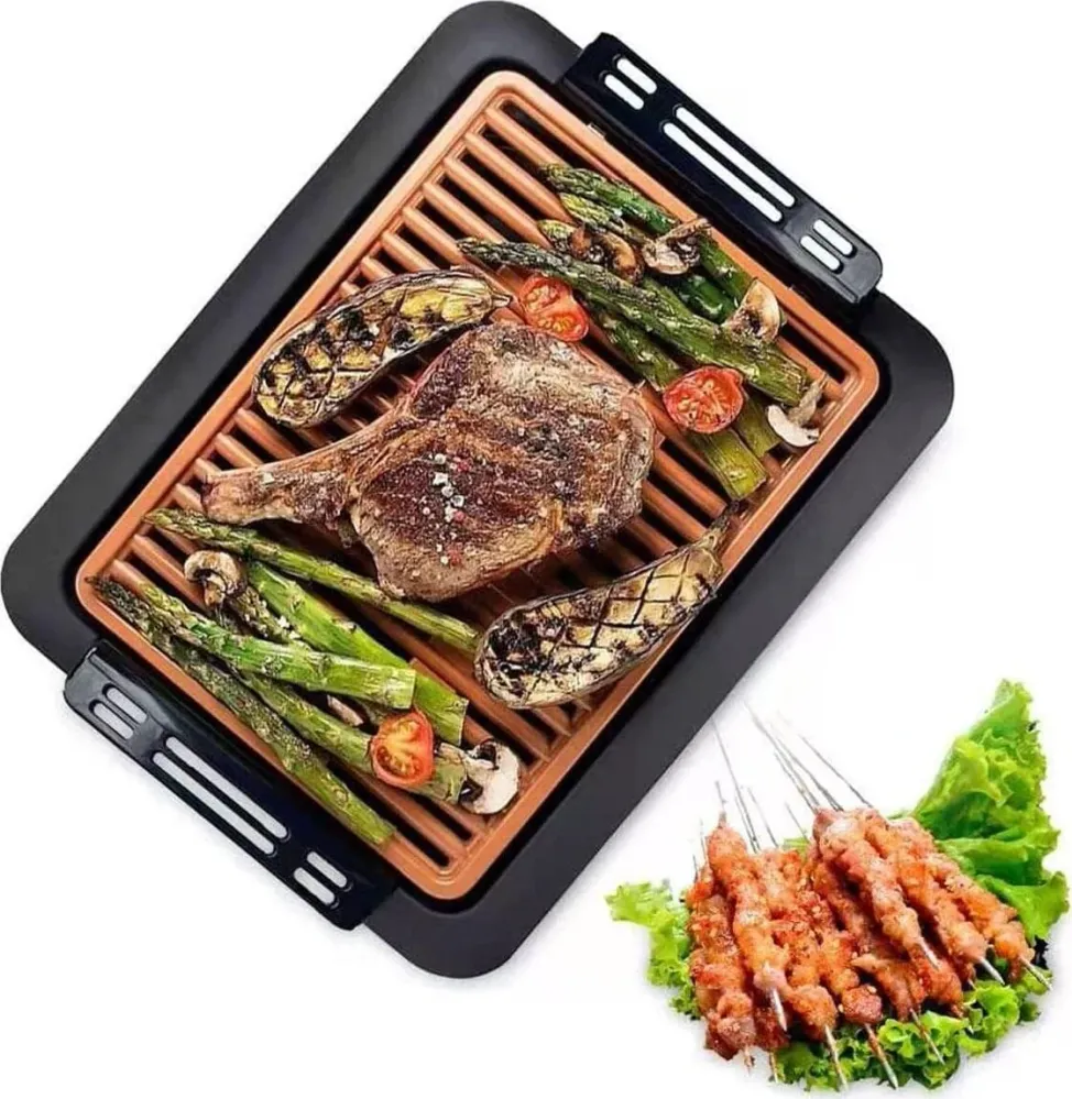 Griglia Elettrica Antifumo 1000w Q-hb67 Grill Senza Fumi Piastra Antiaderente