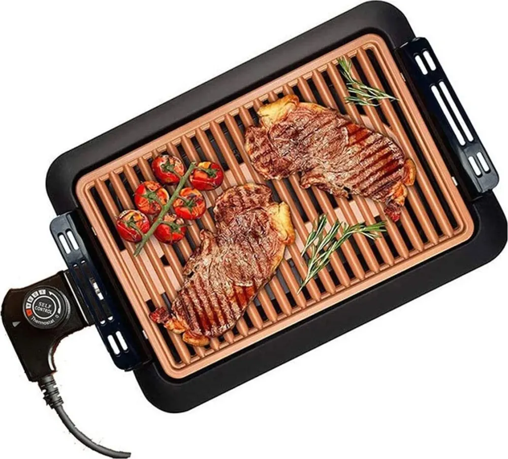 Griglia Elettrica Antifumo 1000w Q-hb67 Grill Senza Fumi Piastra Antiaderente
