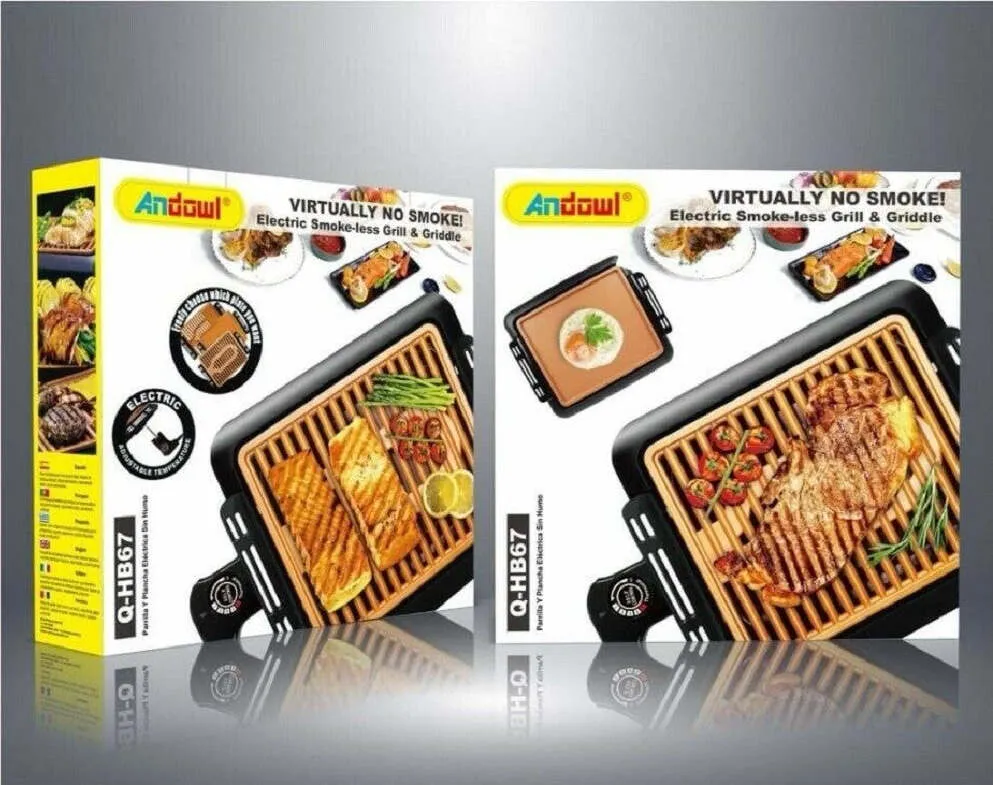 Griglia Elettrica Antifumo 1000w Q-hb67 Grill Senza Fumi Piastra Antiaderente