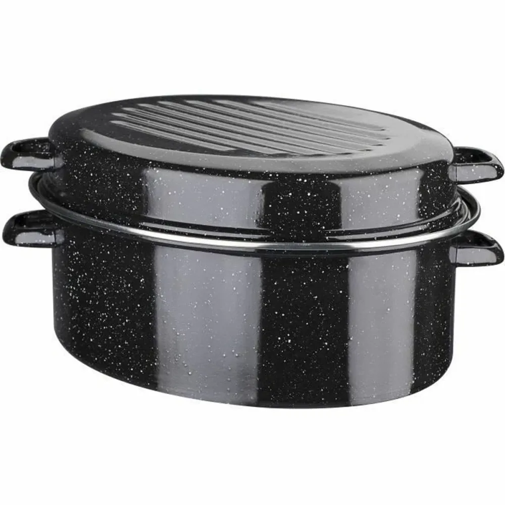 Casseruola con coperchio GSW Nero Acciaio Smaltato