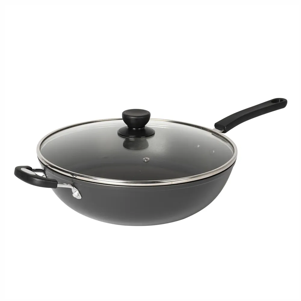 GUSTO CASA - Padella Wok alluminio pressato con coperchio vetro Linea Black Crown diametro 28 cm