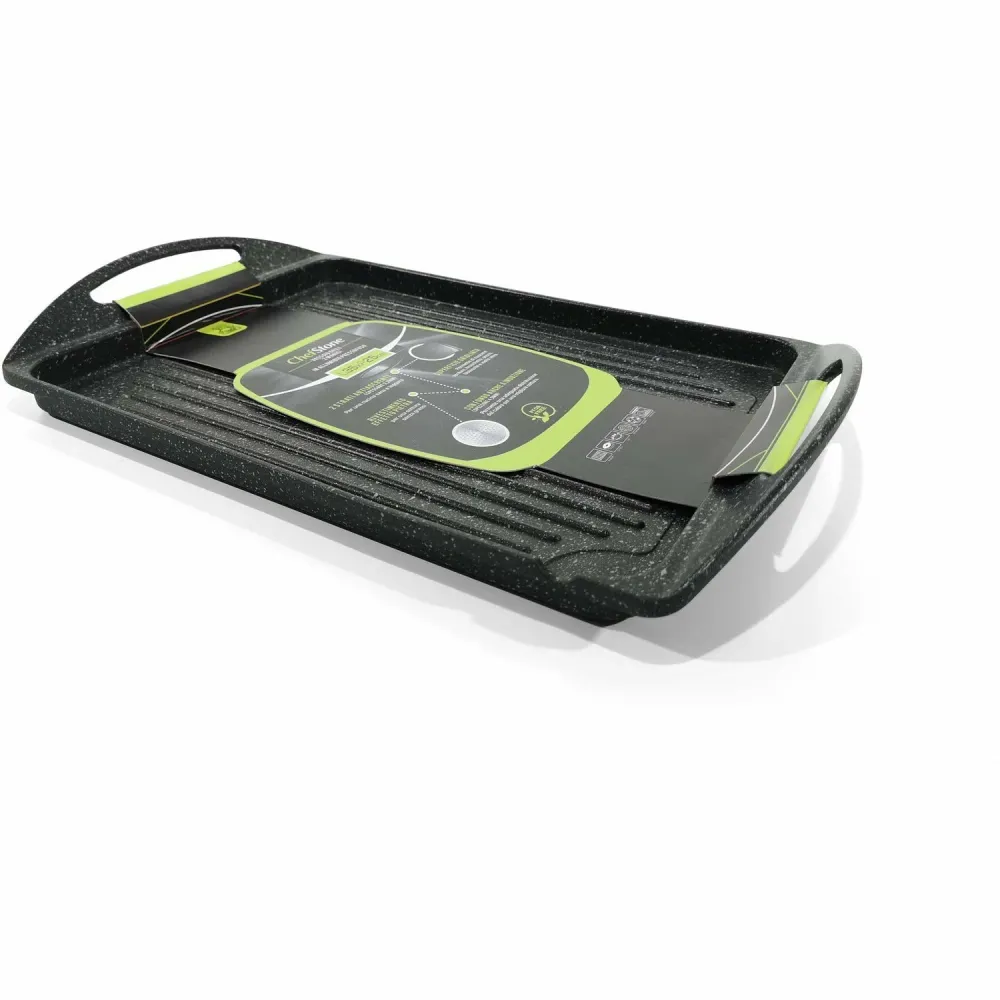 GUSTO CASA - Piastra Grill con 2 manici e fondo induzione Linea ChefStone 35x25 cm