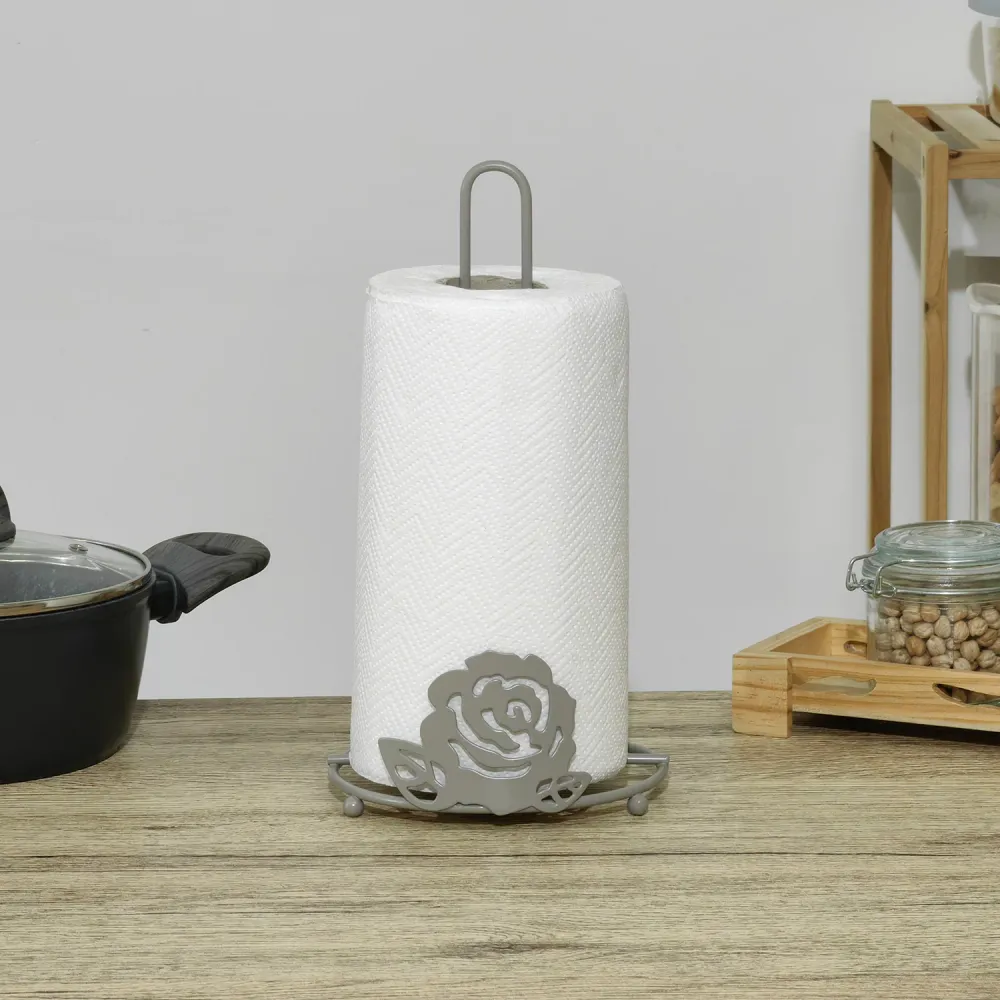 GUSTO CASA - Portarotolo da Cucina Metallo Tortora h29 cm diametro 16 cm