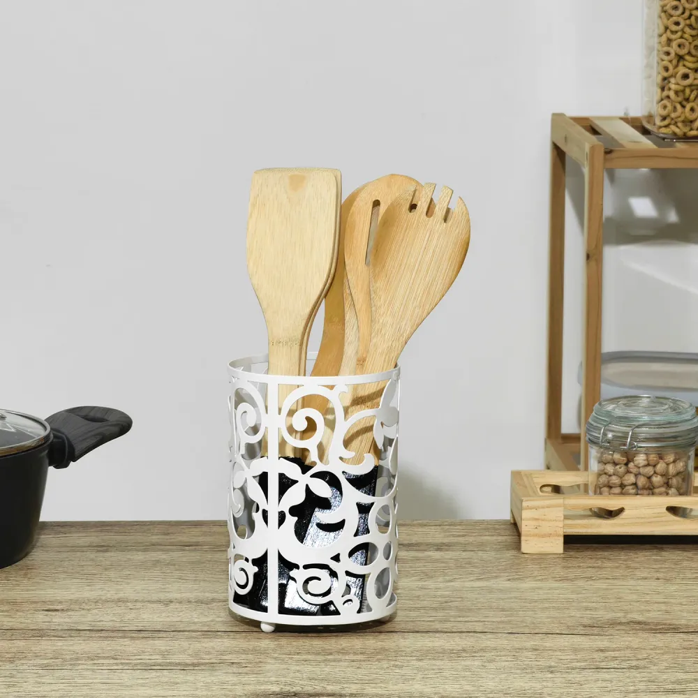 GUSTO CASA - Portautensili da Cucina Metallo Bianco h16 cm diametro 11 cm