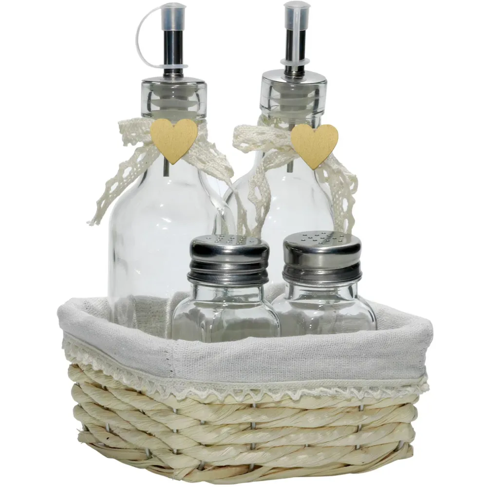GUSTO CASA - Set Menage 4 Pezzi Vetro con Cesto