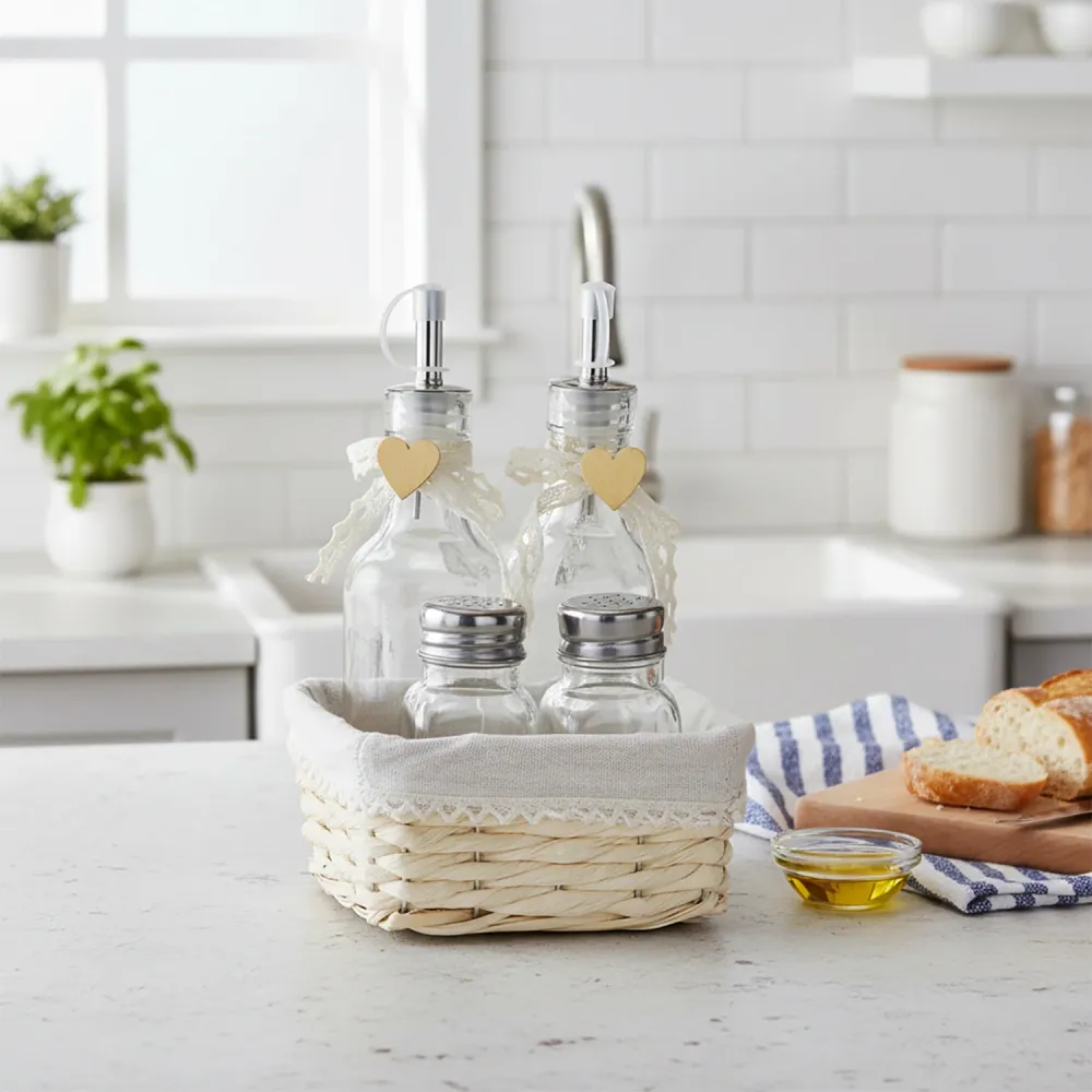 GUSTO CASA - Set Menage 4 Pezzi Vetro con Cesto