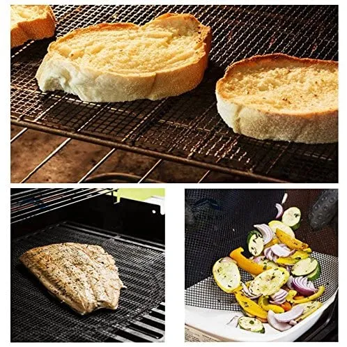 GWHOLE Set di 4 BBQ Grill Mesh Tappetino Antiaderente BBQ Griglia Rete Tappetini Teflon Grigliare Antiaderente Pesce Verdu...