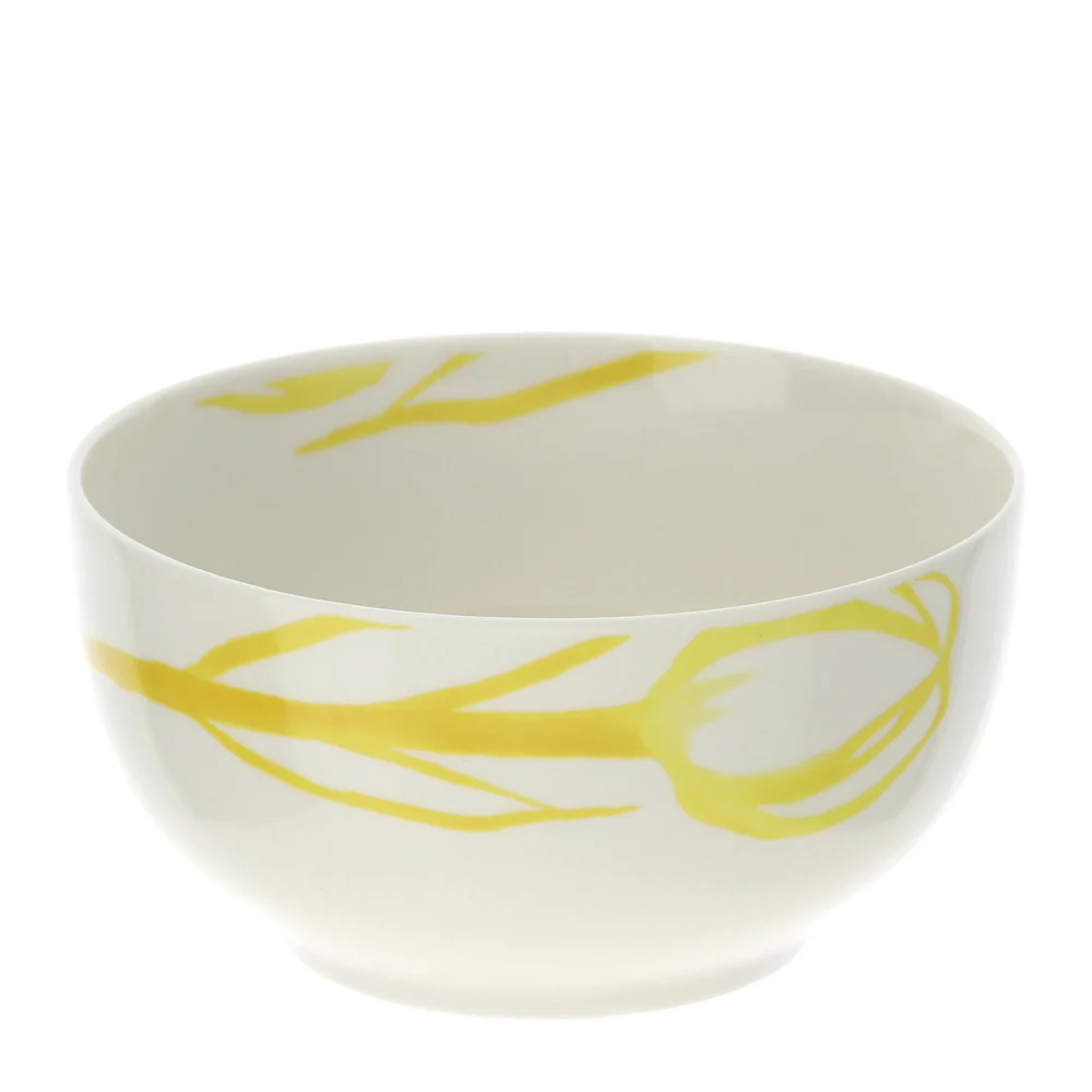 Hervit Ciotola da cucina porcellana bianca con tulipani gialli "Tulip" D13xH7 cm