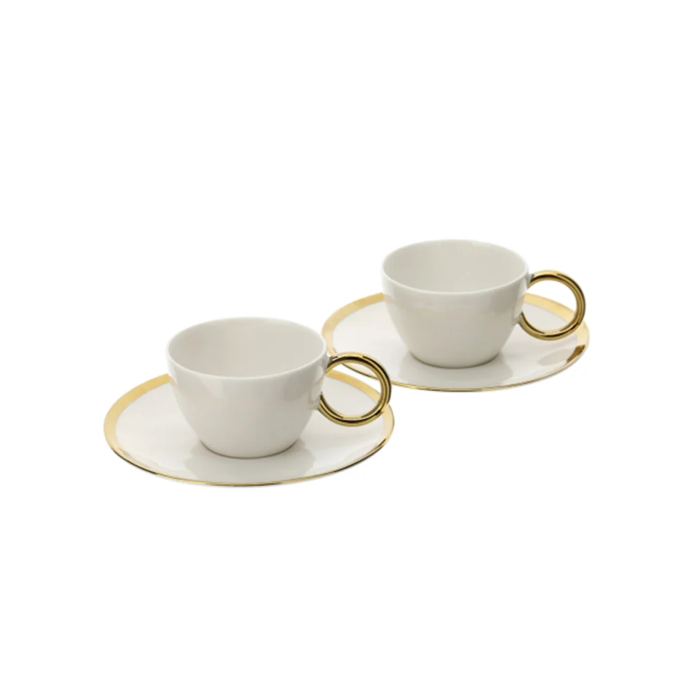 Hervit Set 2 tazze caffè porcellana bianco/oro 100 ml