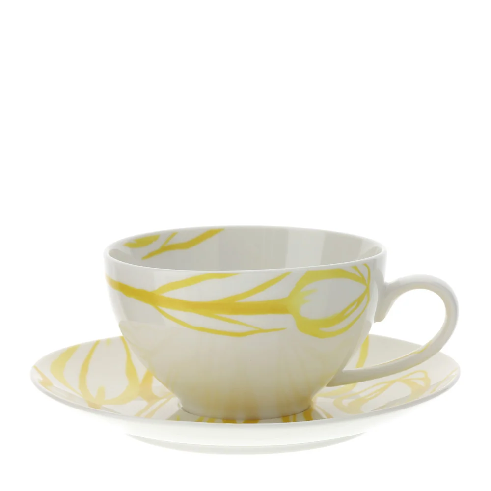 Hervit Tazza colazione porcellana con tulipani gialli "Tulip" 12xH7 cm