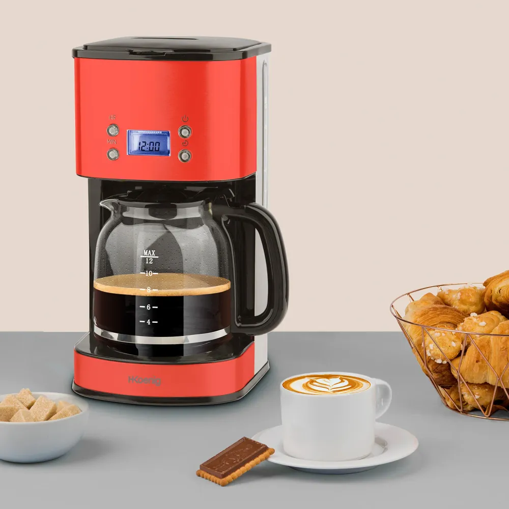 Ⓜ️🔵🔵🔵 H.Koenig MG30 Rossa - Macchina per caffè americano, ROSSA E INOX, vetro e inox, 1,8 litri, display LCD, funzione per...