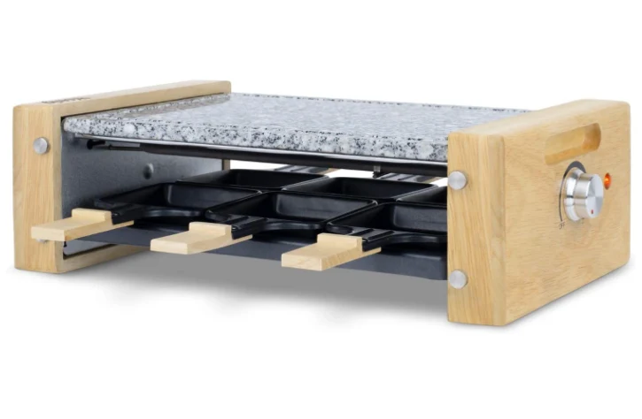 Ⓜ️🔵🔵🔵 H.Koenig WOD6 - Grill e Raclette per 6 persone, 2 1, materiali di alta qualità LEGNO e GRANITO