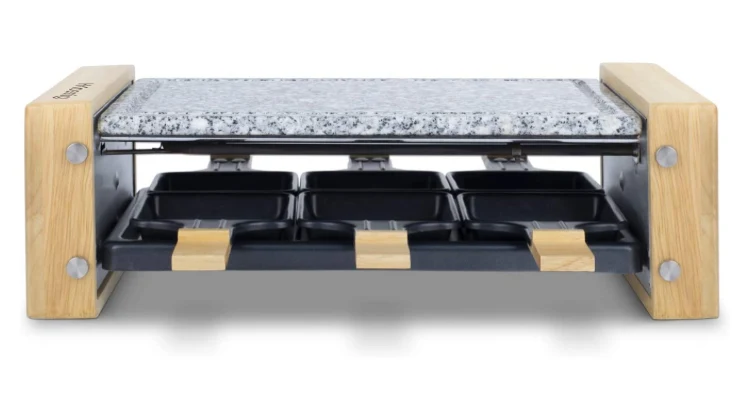 Ⓜ️🔵🔵🔵 H.Koenig WOD6 - Grill e Raclette per 6 persone, 2 1, materiali di alta qualità LEGNO e GRANITO