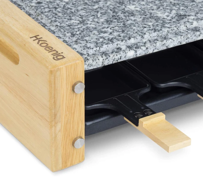 Ⓜ️🔵🔵🔵 H.Koenig WOD6 - Grill e Raclette per 6 persone, 2 1, materiali di alta qualità LEGNO e GRANITO