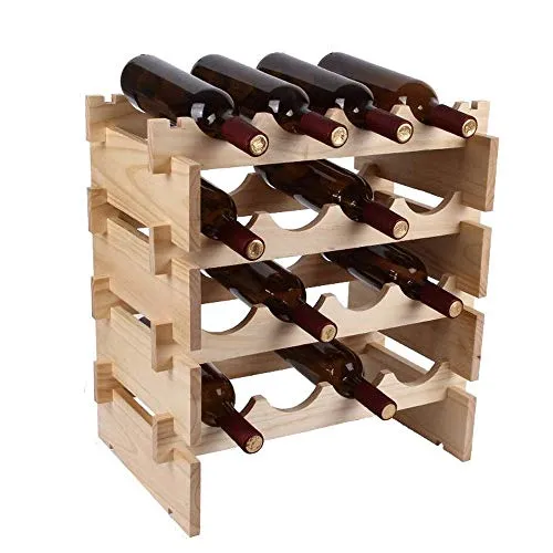 Porta Bottiglie da Vino Scaffale per vino impilabile legno autoportante per barra da tavolo o contatore Design minimalista...