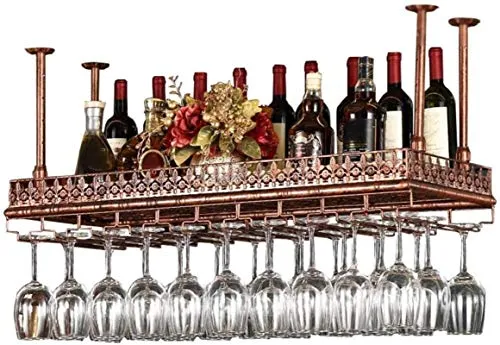 HZWLF Portabottiglie per Vino da soffitto Metallo Portaoggetti per calici da Vino Portabottiglie per Bicchieri, portabicch...