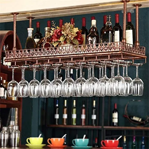 HZWLF Portabottiglie per Vino da soffitto Metallo Portaoggetti per calici da Vino Portabottiglie per Bicchieri, portabicch...