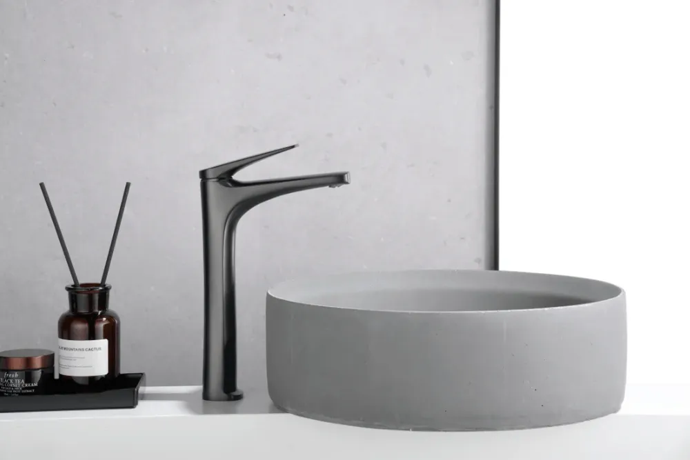 Imex – Delos rubinetto monocomando per lavabo alto nero metallo canna da fucile