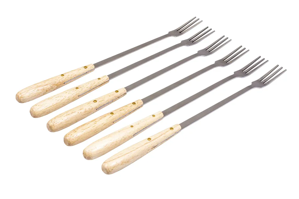 Kadastar Forchette per fonduta 6 pz., 26 cm, acciaio inox 18/0, manico legno di gomma