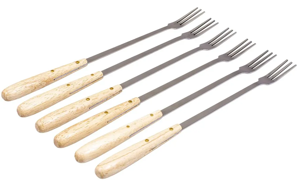 Kadastar Forchette per fonduta 6 pz., 26 cm, acciaio inox 18/0, manico legno di gomma