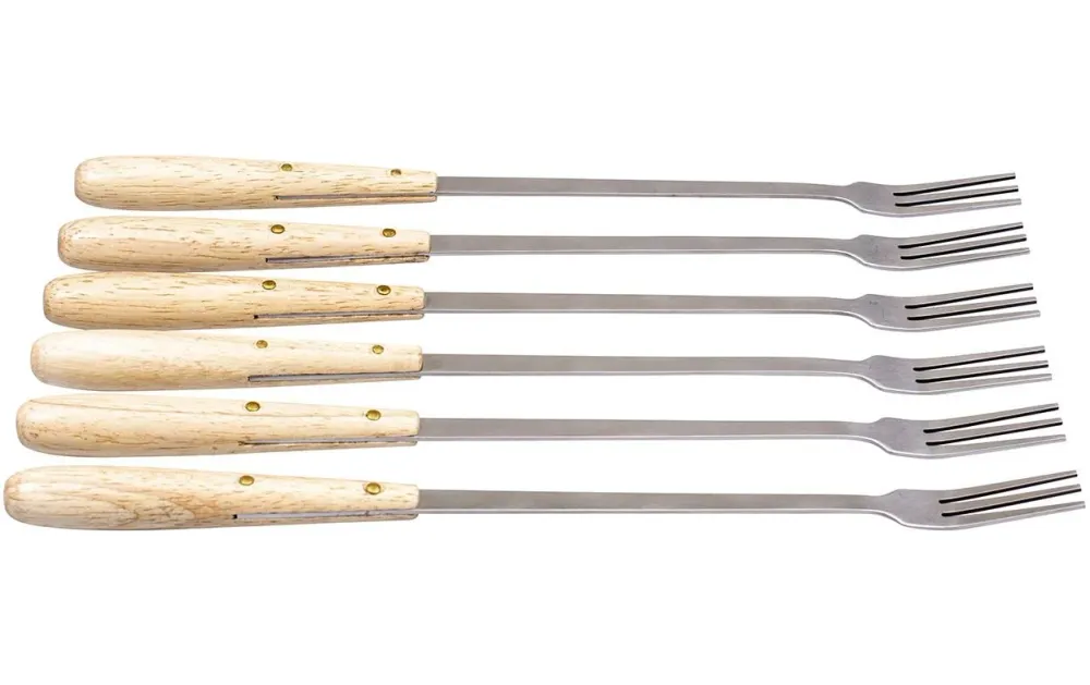 Kadastar Forchette per fonduta 6 pz., 26 cm, acciaio inox 18/0, manico legno di gomma