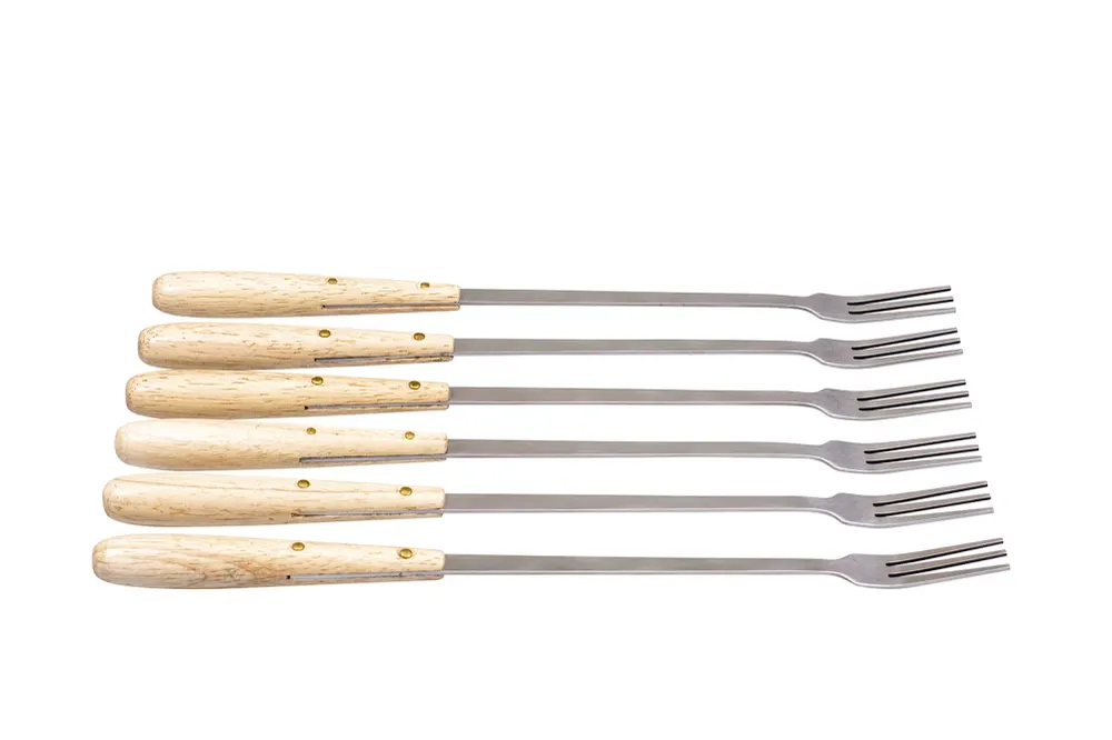 Kadastar Forchette per fonduta 6 pz., 26 cm, acciaio inox 18/0, manico legno di gomma