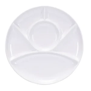 Kadastar Piatto per fonduta di carne – Ø 26,0 cm, ceramica, bianco, 6 scomparti, lavabile lavastoviglie