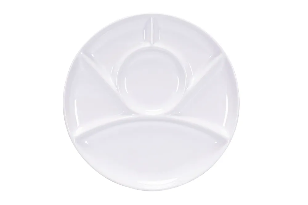 Kadastar Piatto per fonduta di carne – Ø 26,0 cm, ceramica, bianco, 6 scomparti, lavabile lavastoviglie